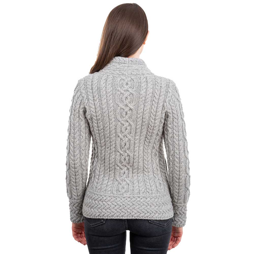 Product image for Irish Cardigan | Merino Wool Side Zip Ladies Aran Knit Cardigan