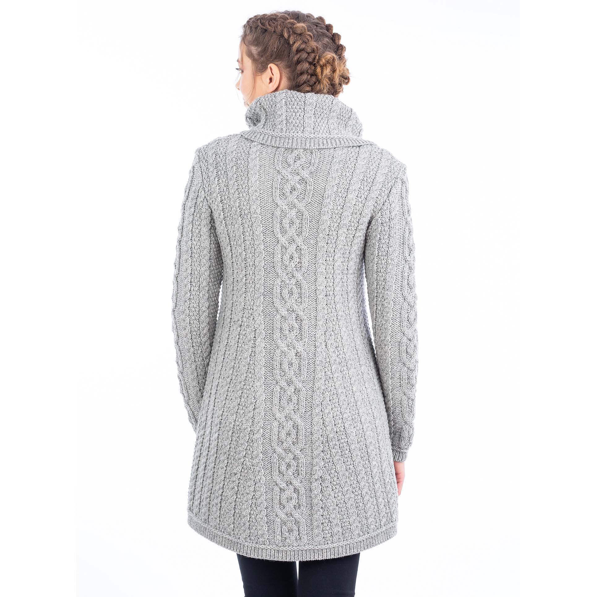 Product image for Irish Coat | Aran Knit 4 Button Collar Ladies Coat