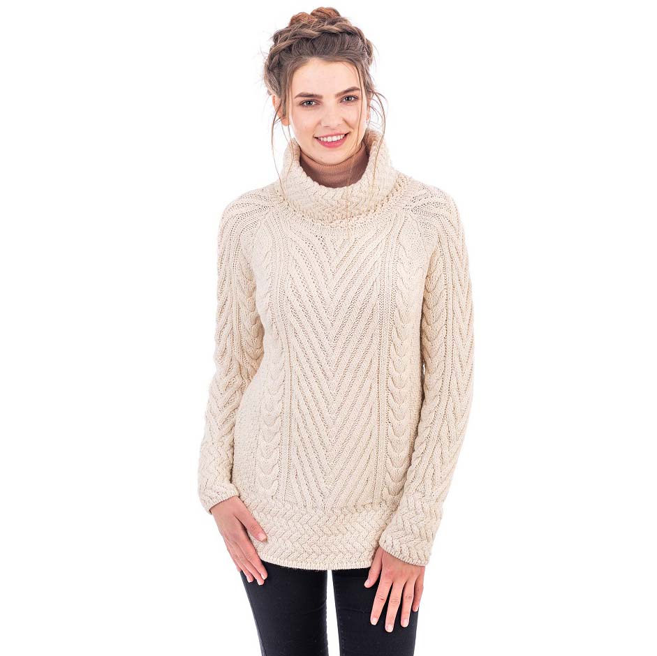 Irish Sweater | Ribbed Cable Knit Turtleneck Ladies Sweater at ...