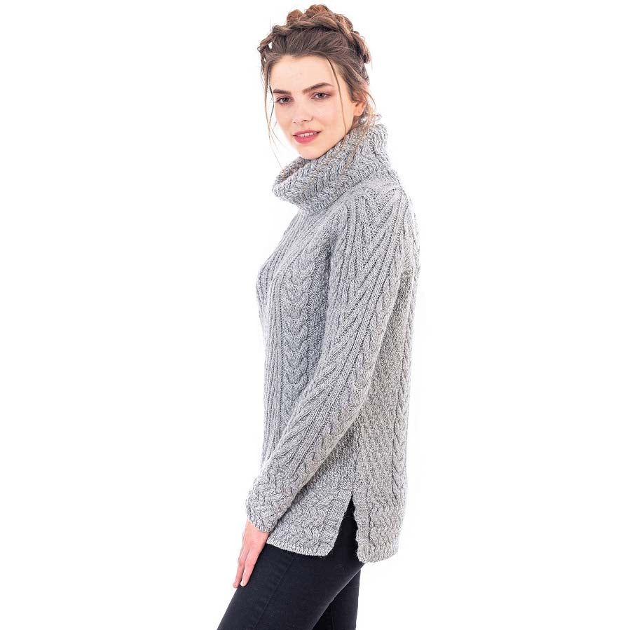 Irish Sweater Ribbed Cable Knit Turtleneck Ladies Sweater at