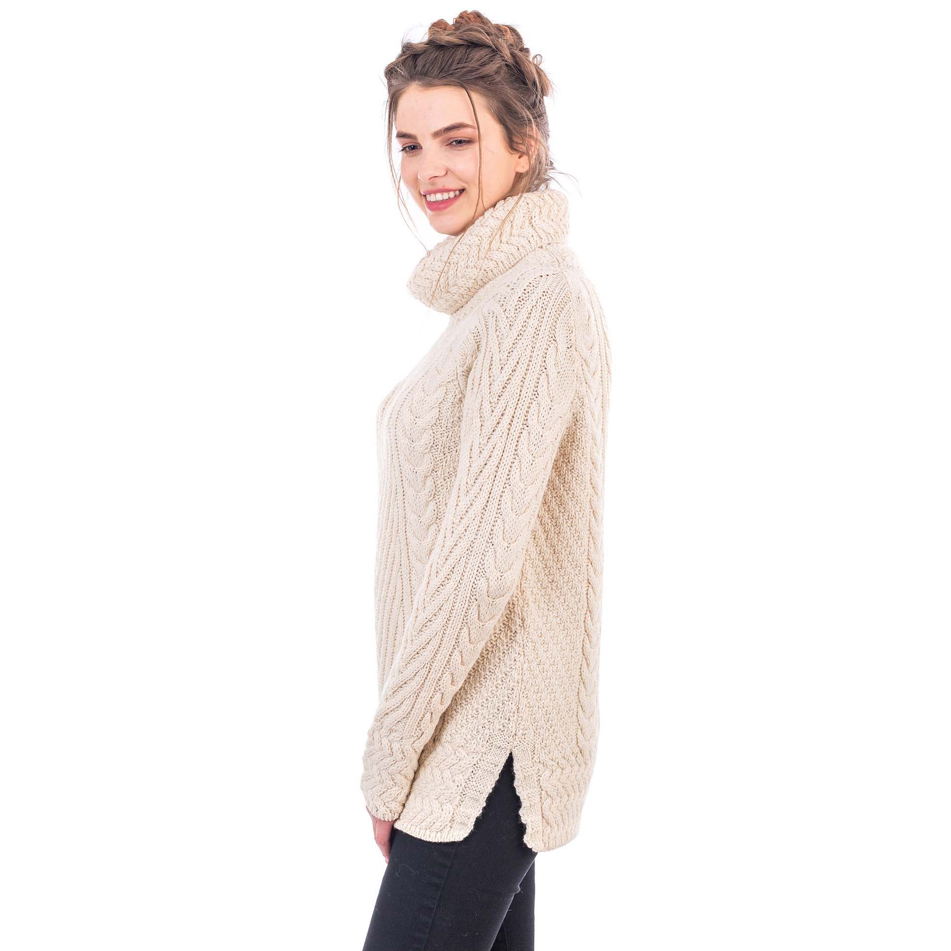 Product image for Irish Sweater | Ribbed Cable Knit Turtleneck Ladies Sweater