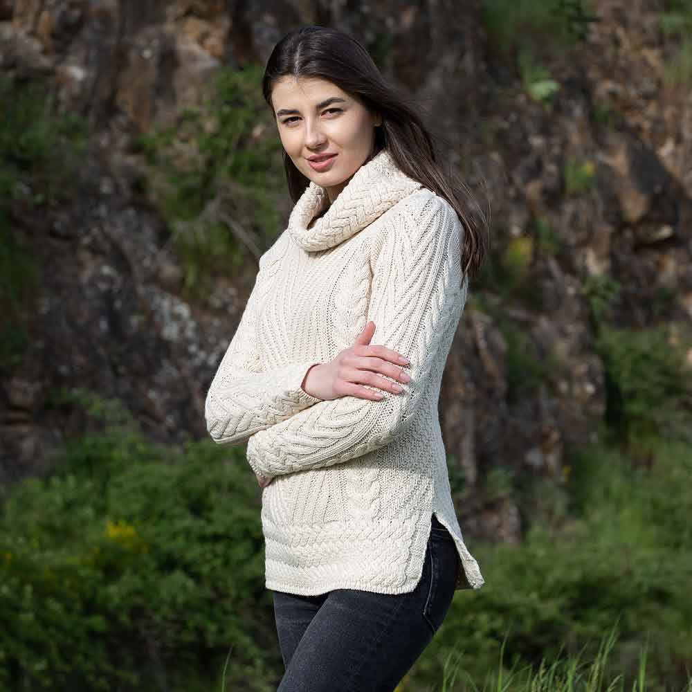 Product image for Irish Sweater | Ribbed Cable Knit Turtleneck Ladies Sweater