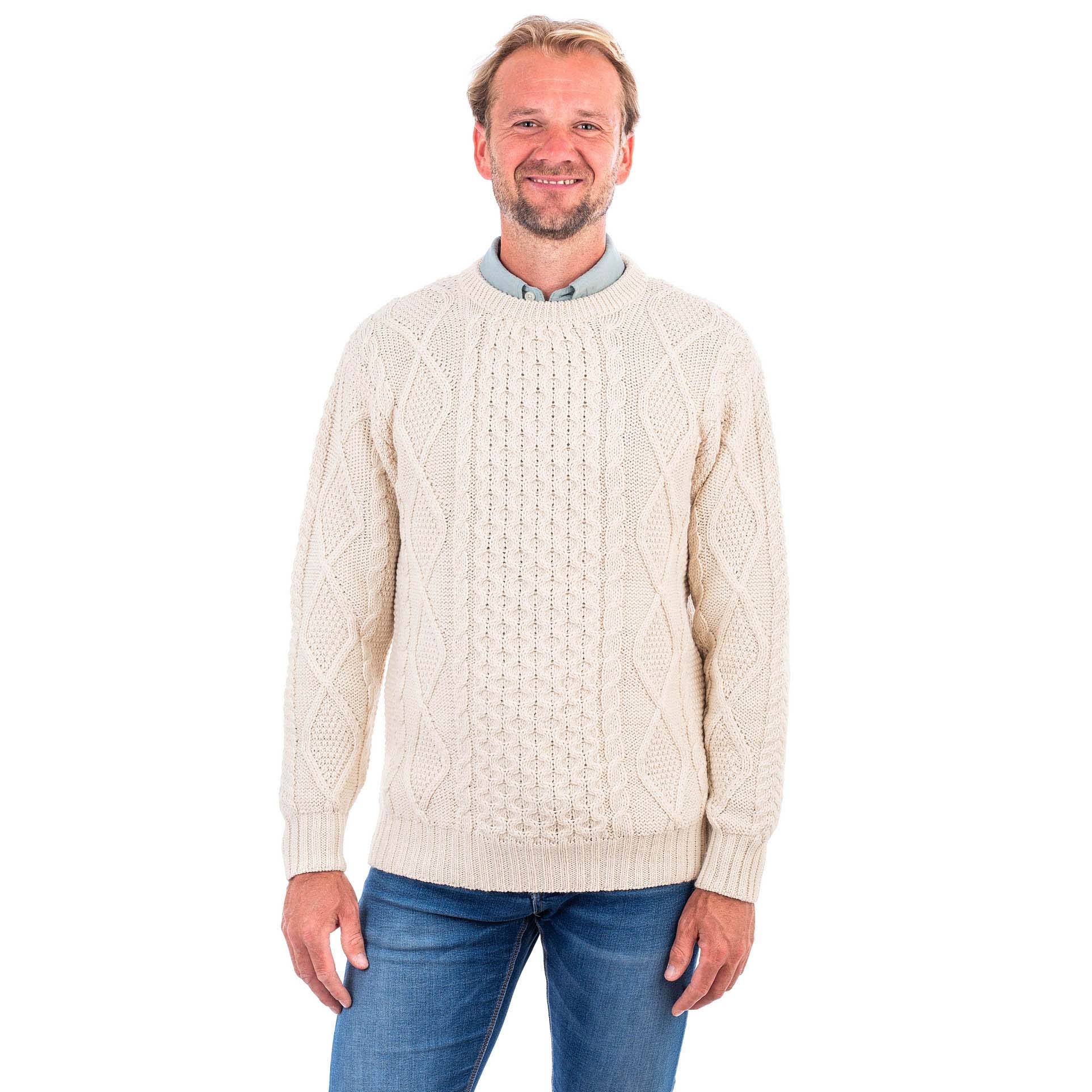 Product image for Irish Sweater | Aran Knit Crew Neck Mens Sweater