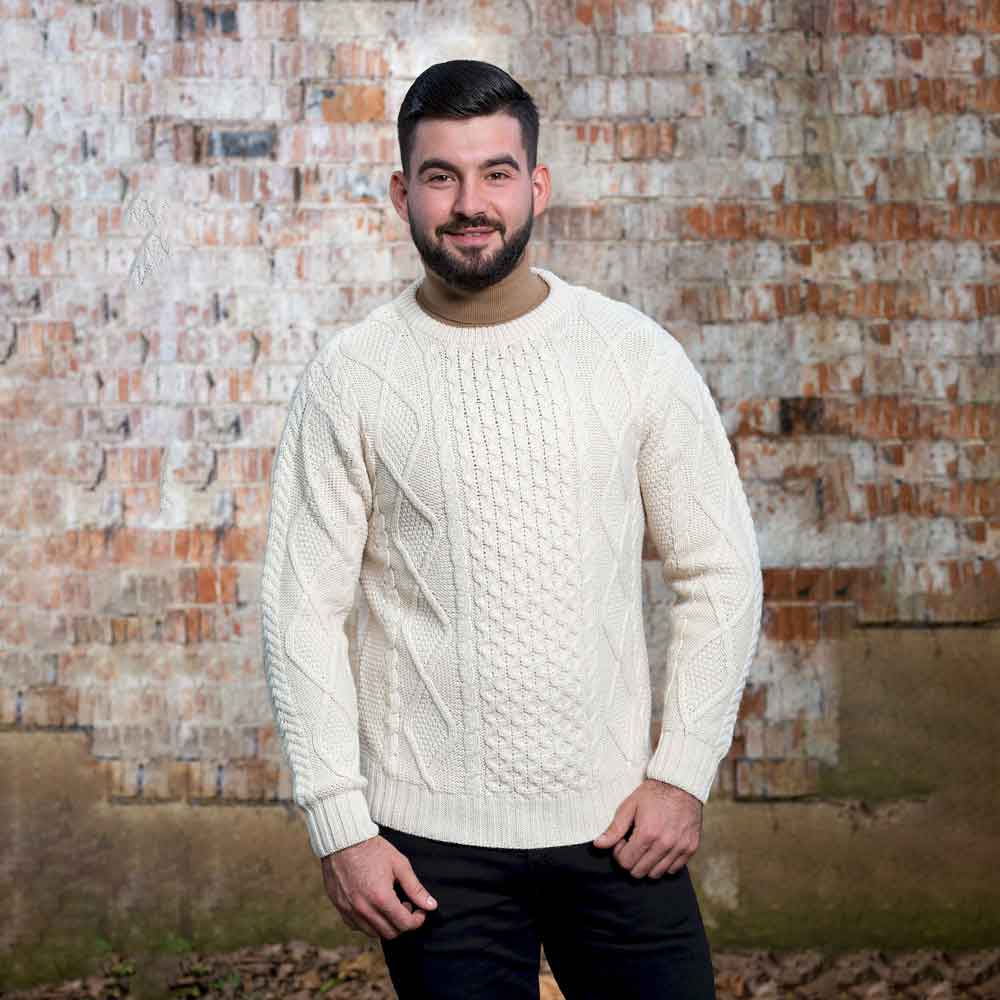 Product image for Irish Sweater | Aran Knit Crew Neck Mens Sweater