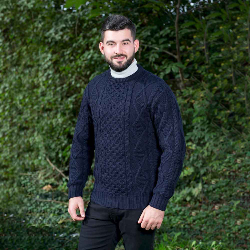 Irish Sweater | Aran Knit Crew Neck Mens Sweater at IrishShop.com ...
