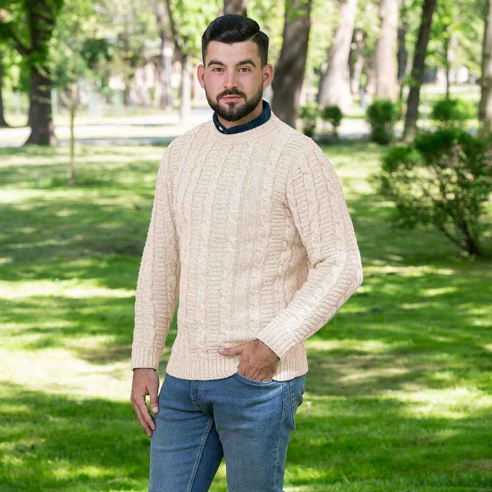 Product image for Irish Sweater | Cable Knit Crew Neck Mens Sweater