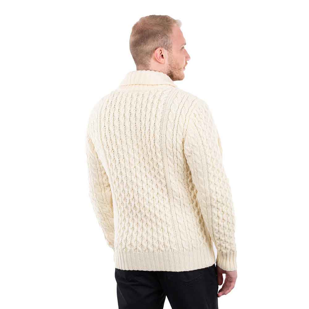 Product image for Irish Cardigan | Double Breasted Shawl Collar Aran Cable Knit Mens Cardigan