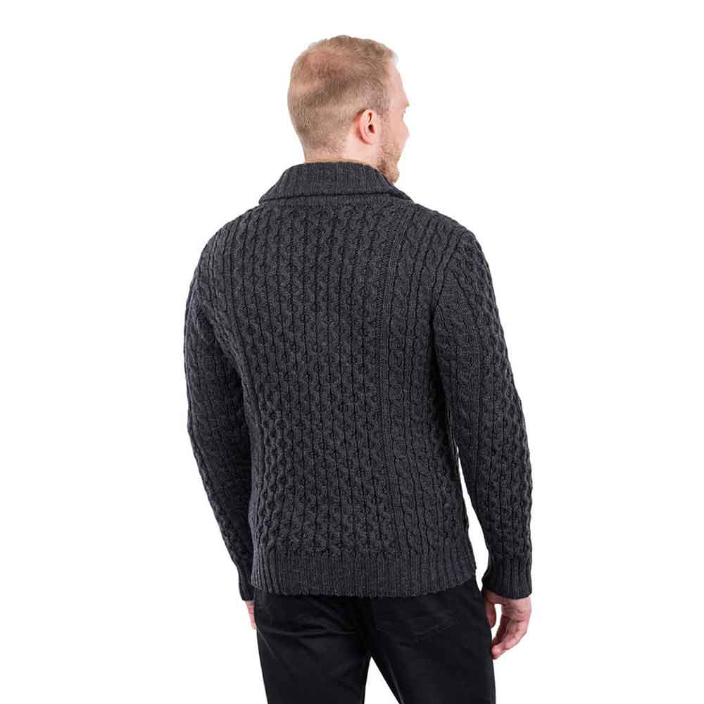 Product image for Irish Cardigan | Double Breasted Shawl Collar Aran Cable Knit Mens Cardigan