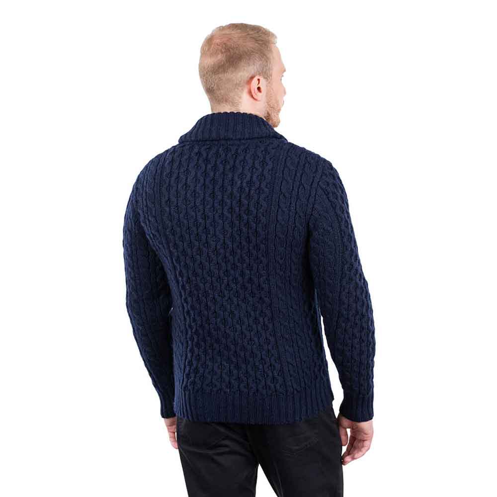 Product image for Irish Cardigan | Double Breasted Shawl Collar Aran Cable Knit Mens Cardigan