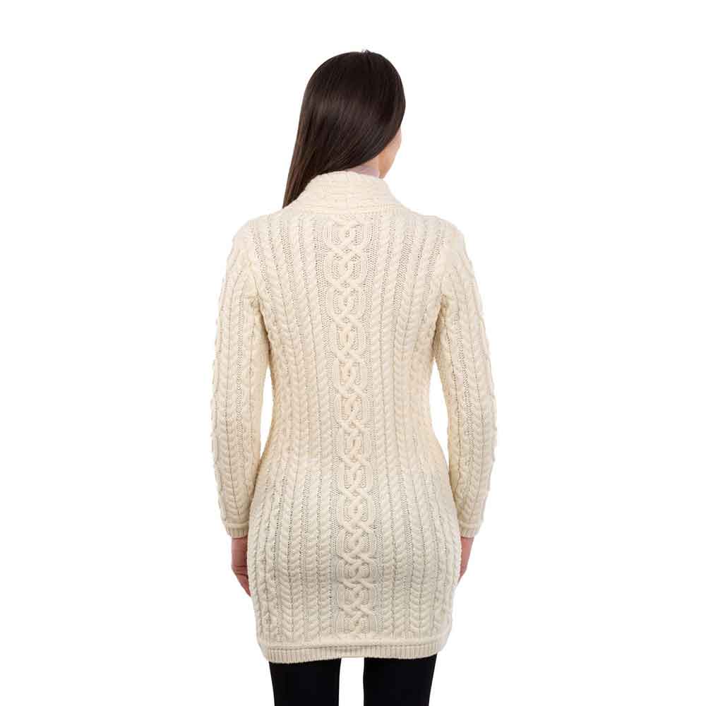 Product image for Irish Cardigan | Long Aran Cable Knit Side Zip Ladies Cardigan