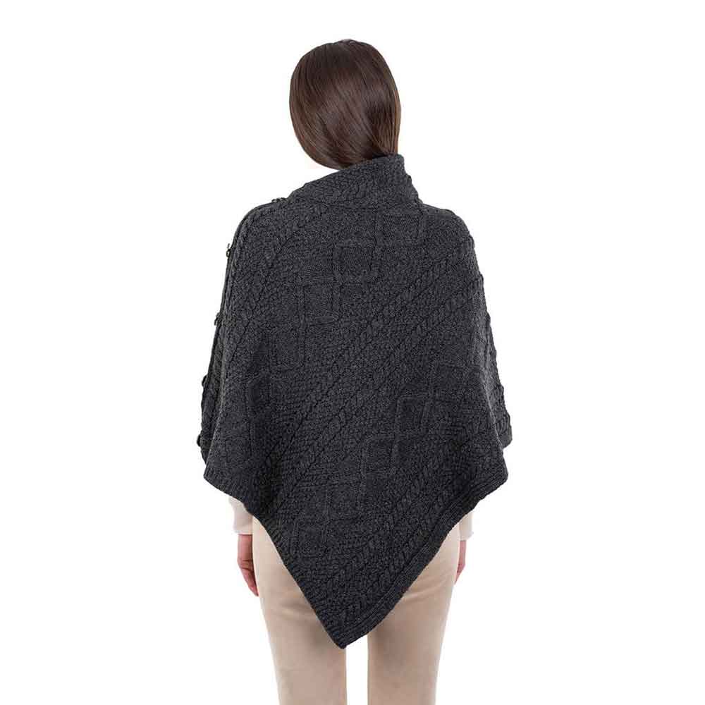 Product image for Irish Shawl | Aran Cable Knit Cowl Neck Celtic Button Poncho