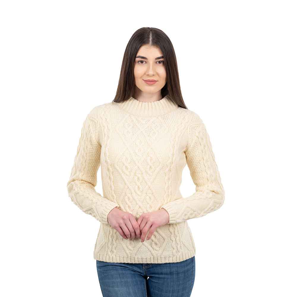 Product image for SALE | Irish Sweater | Aran Cable Knit Round Neck Ladies Sweater