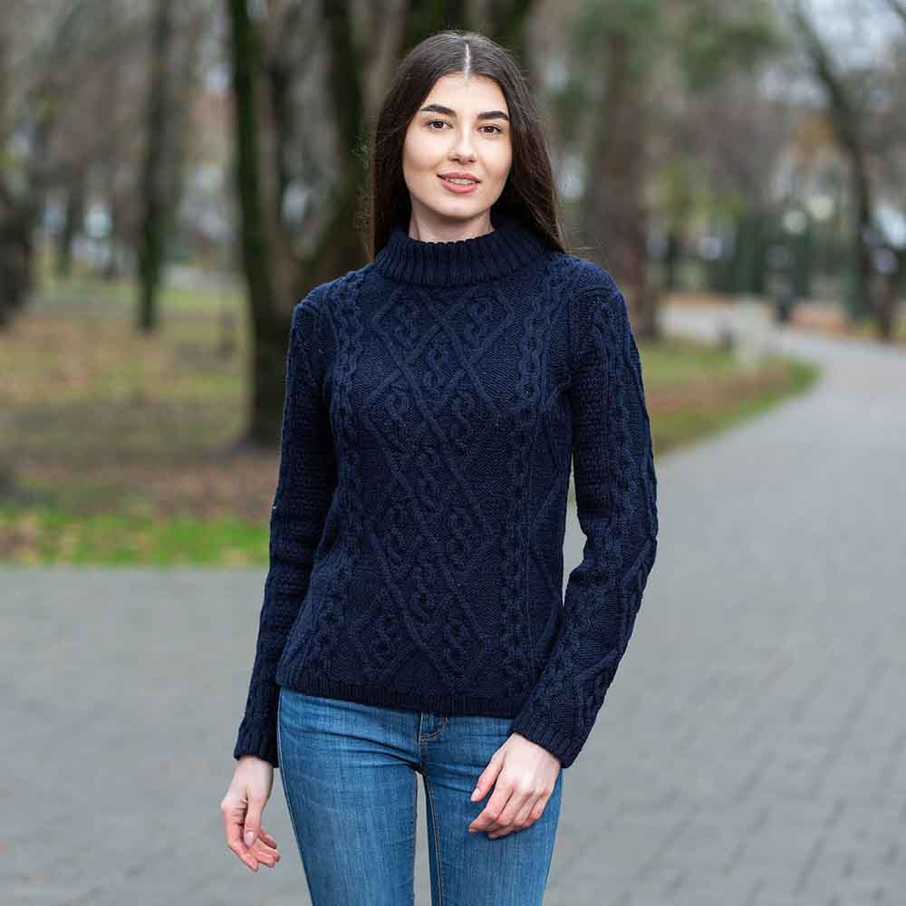 Product image for SALE | Irish Sweater | Aran Cable Knit Round Neck Ladies Sweater