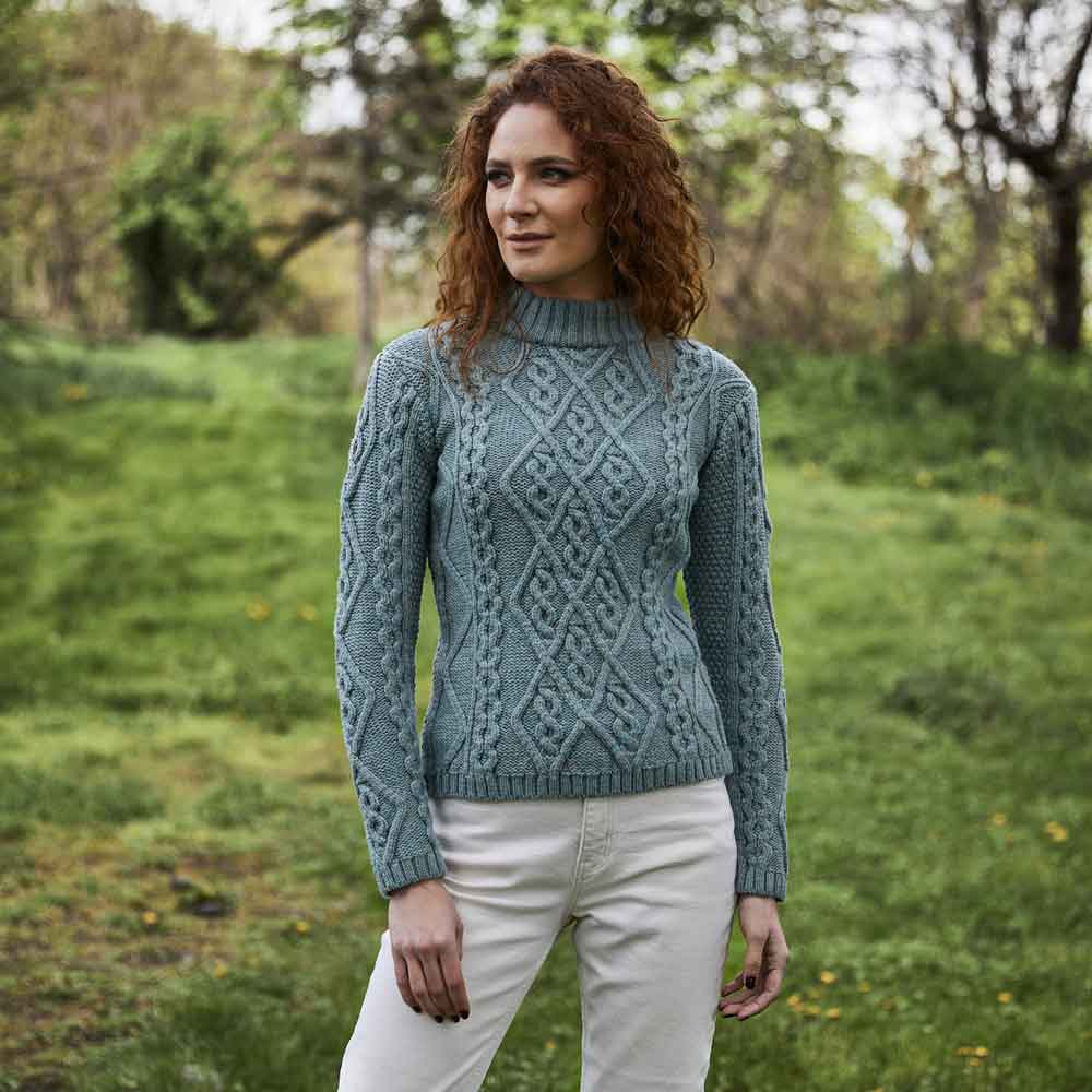 Product image for SALE | Irish Sweater | Aran Cable Knit Round Neck Ladies Sweater