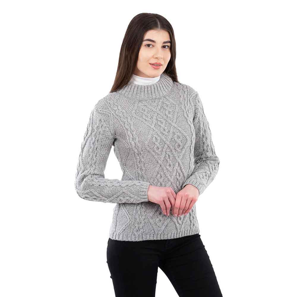 Product image for Irish Sweater | Aran Cable Knit Round Neck Ladies Sweater