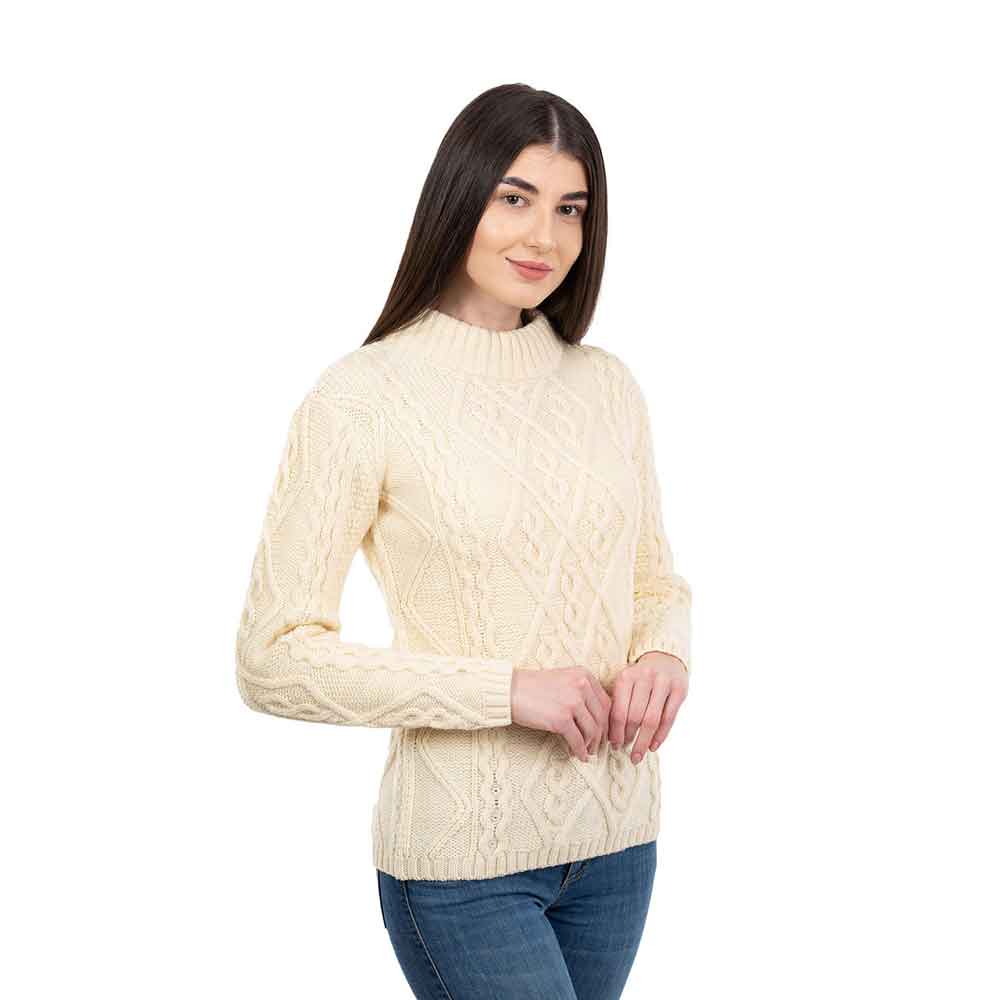 Product image for Irish Sweater | Aran Cable Knit Round Neck Ladies Sweater