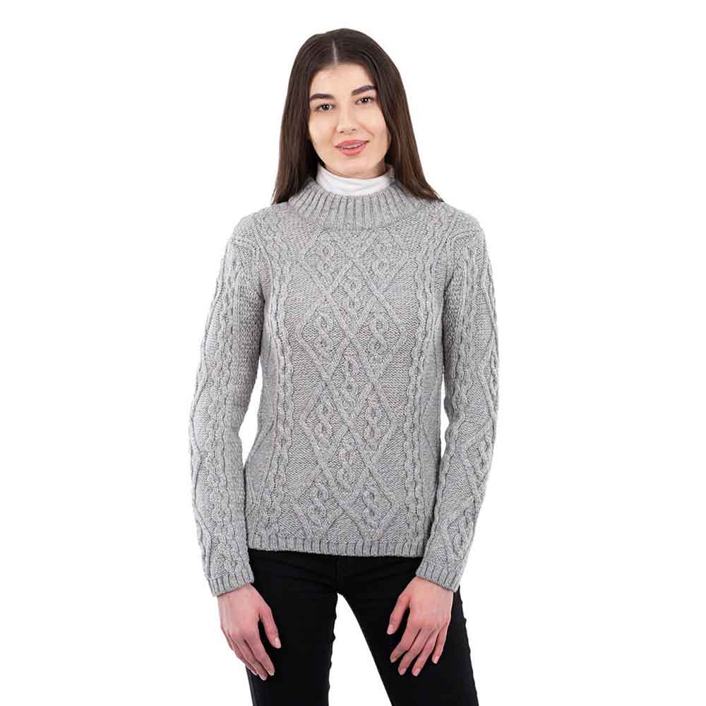 Product image for Irish Sweater | Aran Cable Knit Round Neck Ladies Sweater