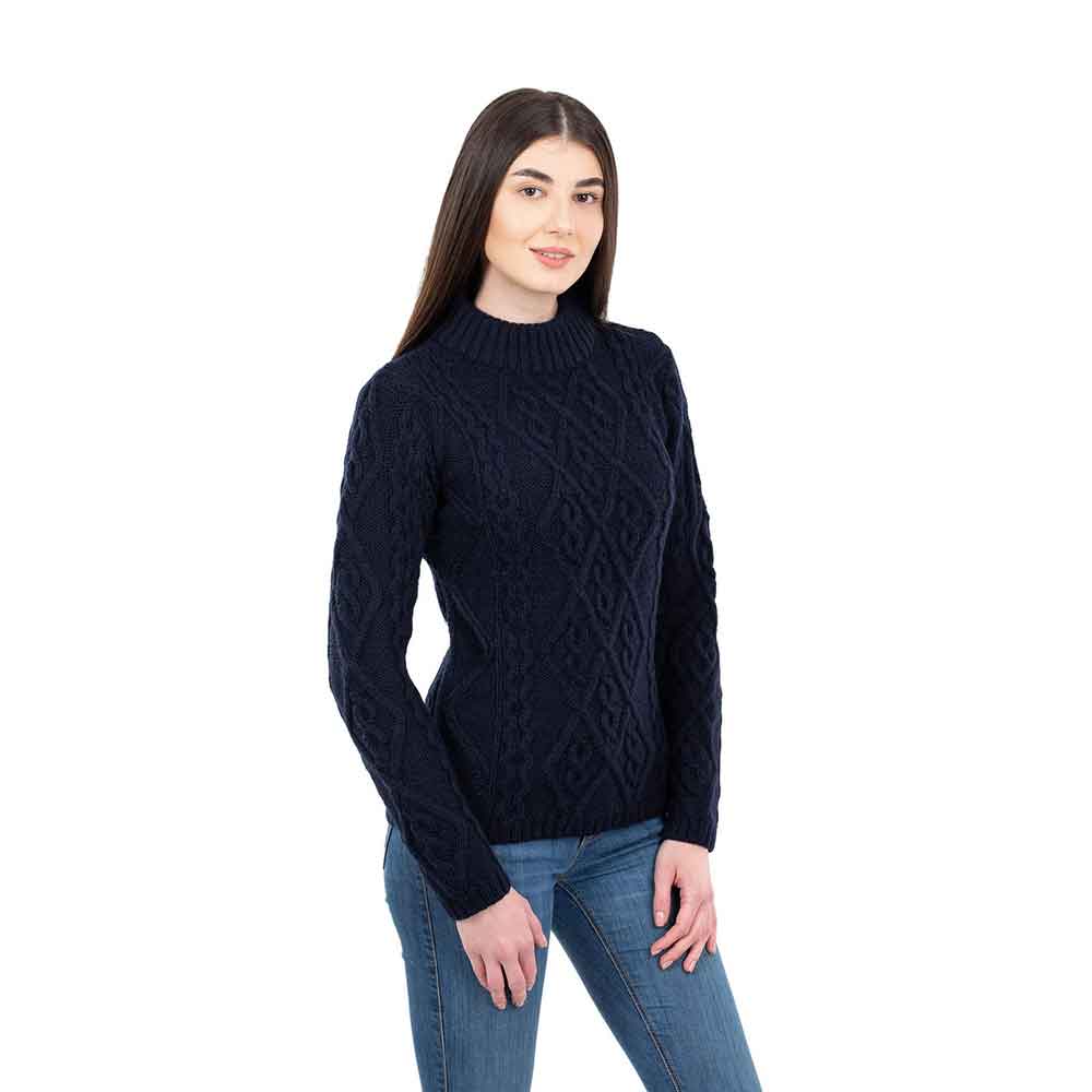 Product image for Irish Sweater | Aran Cable Knit Round Neck Ladies Sweater