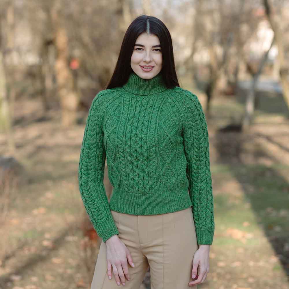 Product image for Irish Sweater | Cable Knit Turtle Neck Aran Sweater