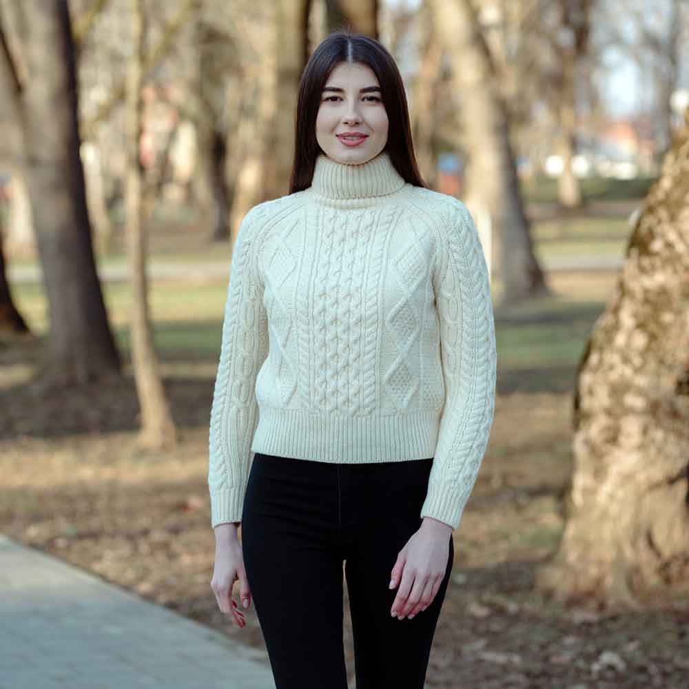 Irish Sweater | Cable Knit Turtle Neck Aran Sweater