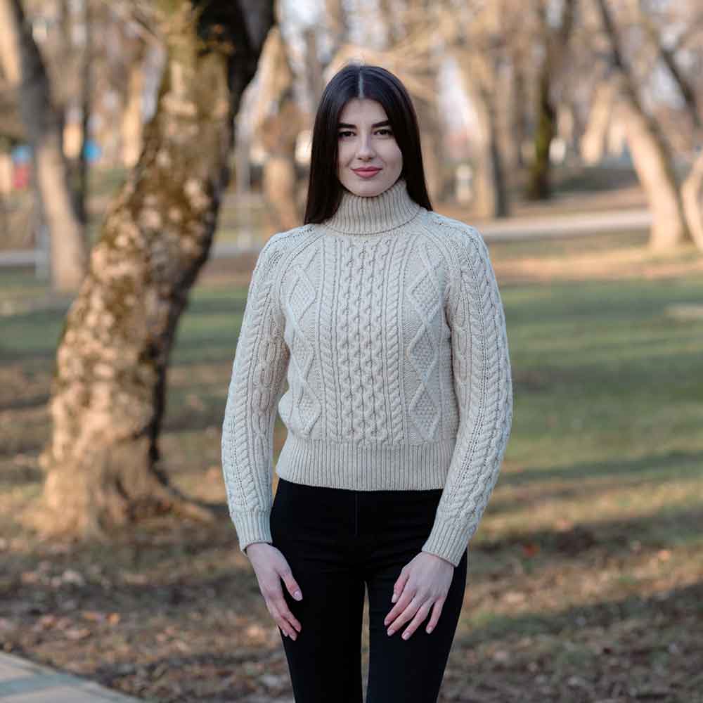 Product image for Irish Sweater | Cable Knit Turtle Neck Aran Sweater