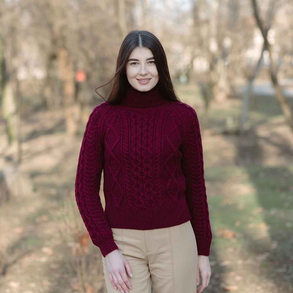 Product image for Irish Sweater | Cable Knit Turtle Neck Aran Sweater