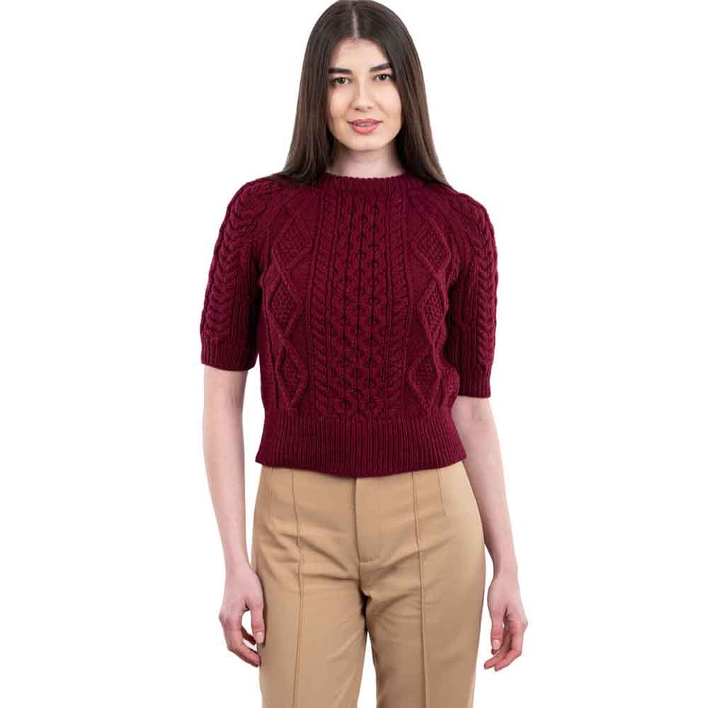 Product image for Irish Sweater | Ladies Cable Knit Short Sleeve Aran Sweater