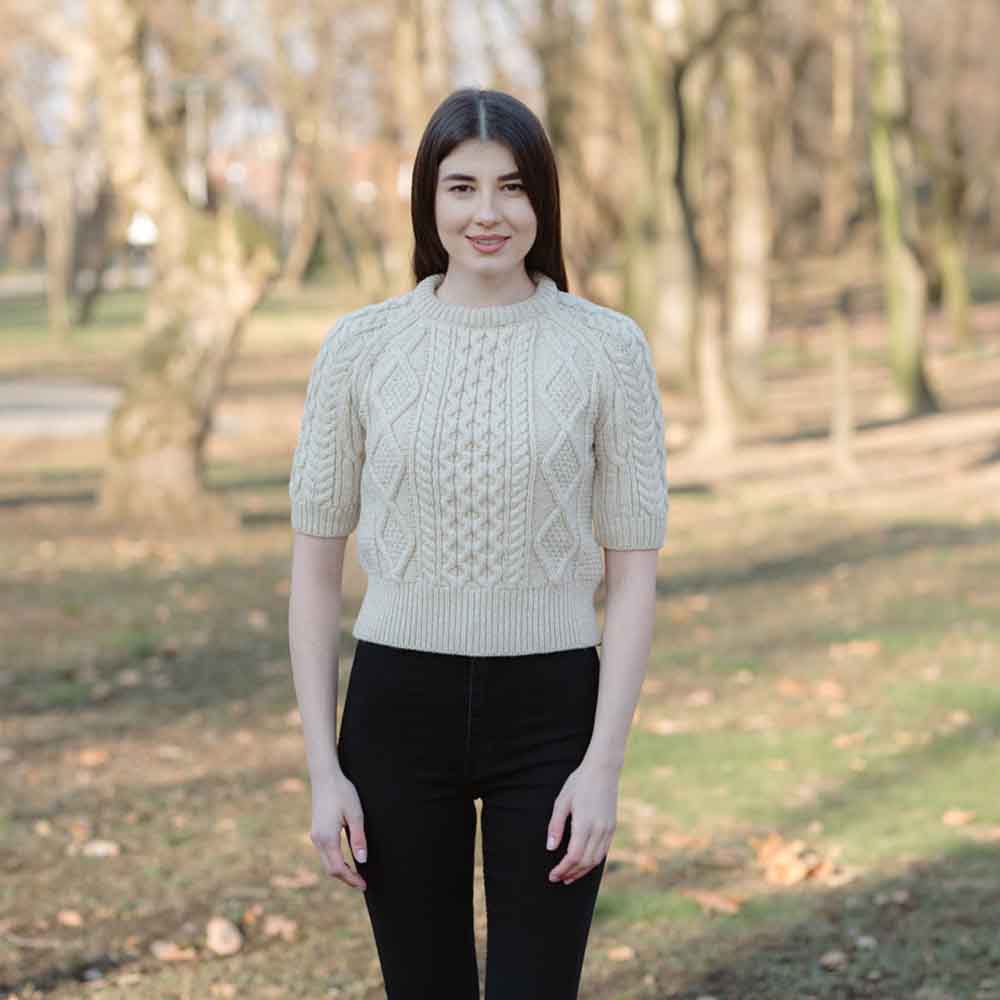 Irish Sweater | Ladies Cable Knit Short Sleeve Aran Sweater at  IrishShop.com | CLSA10176