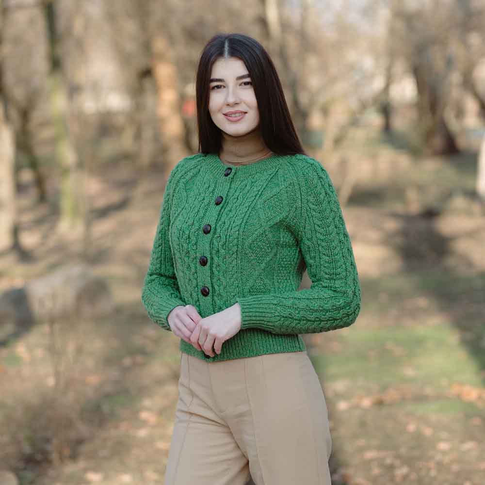 Product image for Irish Cardigan | Ladies Aran Cable Knit Button Cardigan