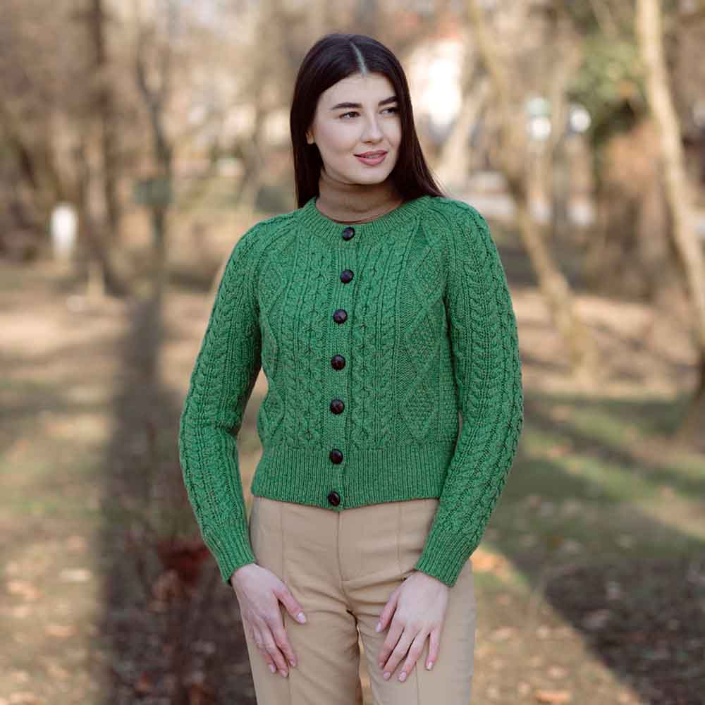 Product image for Irish Cardigan | Ladies Aran Cable Knit Button Cardigan
