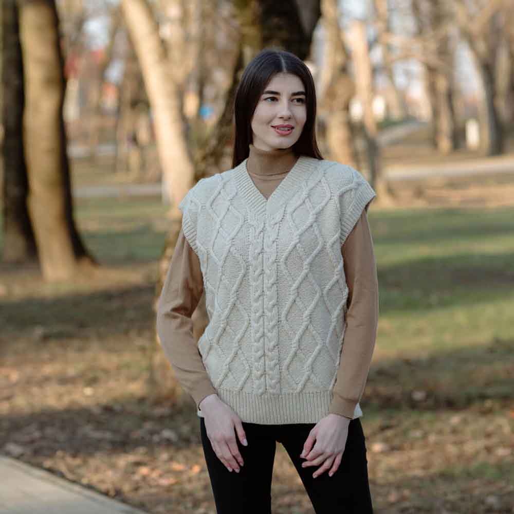 Product image for Irish Sweater | Oversized Aran Cable Knit Vest