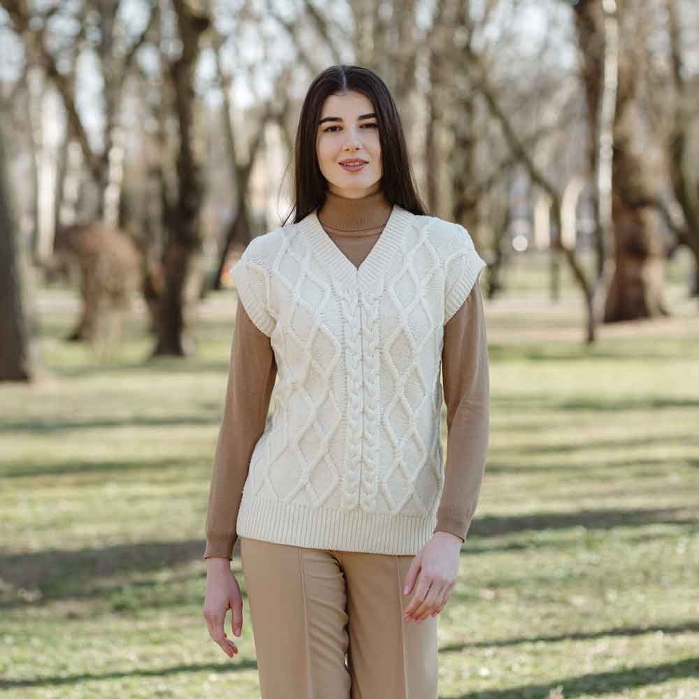 Product image for Irish Sweater | Oversized Aran Cable Knit Vest