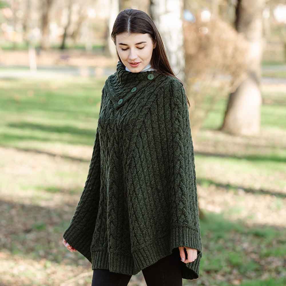 Product image for Irish Shawl | Ladies Cowl Neck Button Poncho