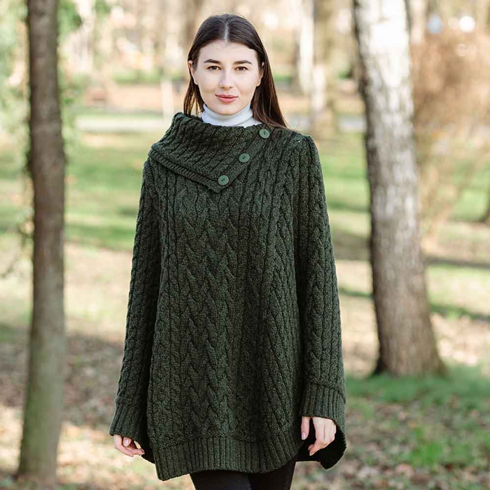 Product image for Irish Shawl | Ladies Cowl Neck Button Poncho