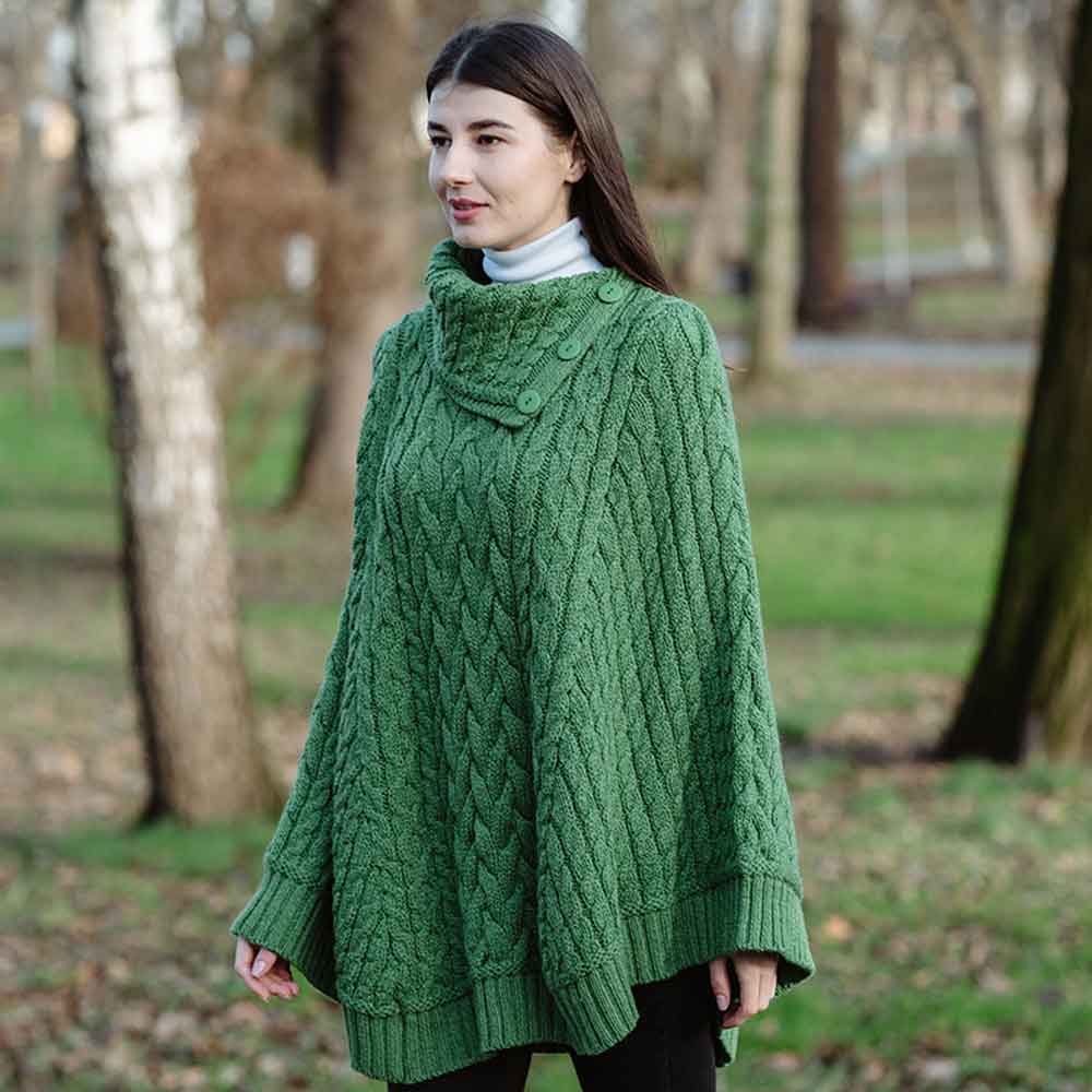 Product image for Irish Shawl | Ladies Cowl Neck Button Poncho