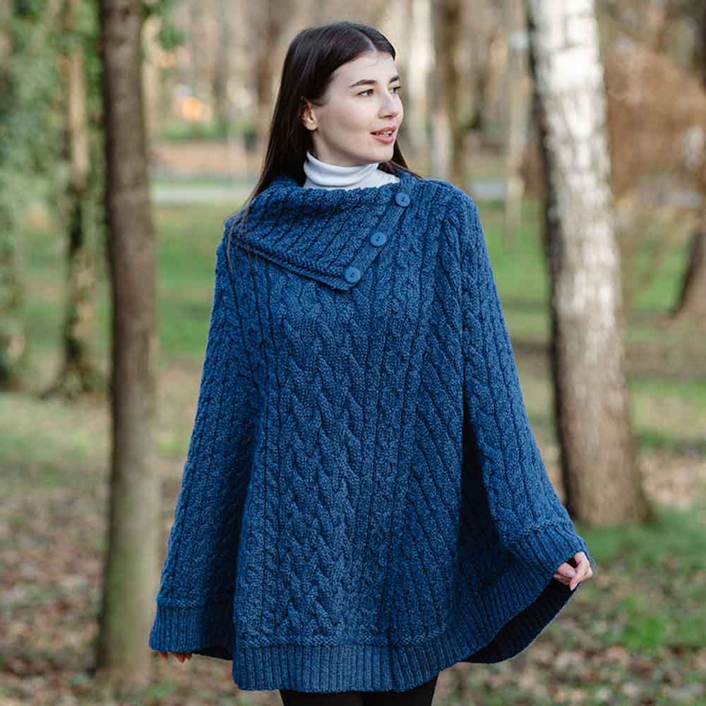 Product image for Irish Shawl | Ladies Cowl Neck Button Poncho