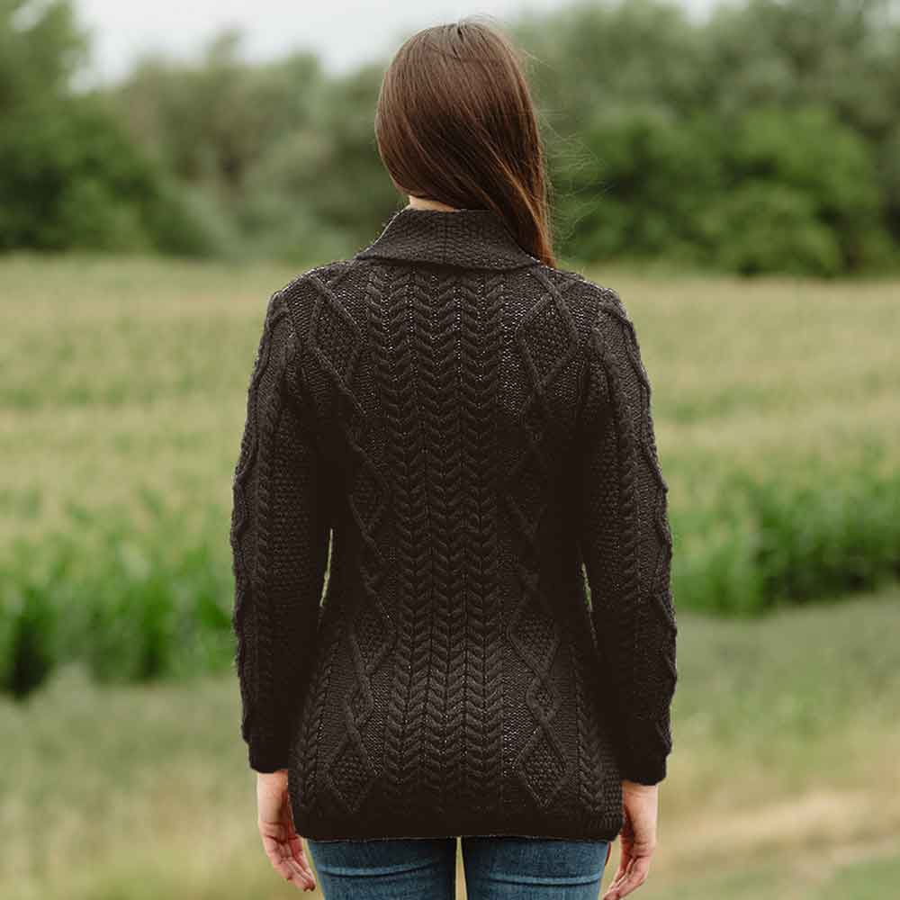 Product image for Irish Cardigan | Ladies Aran Knit Shawl Collar Cardigan