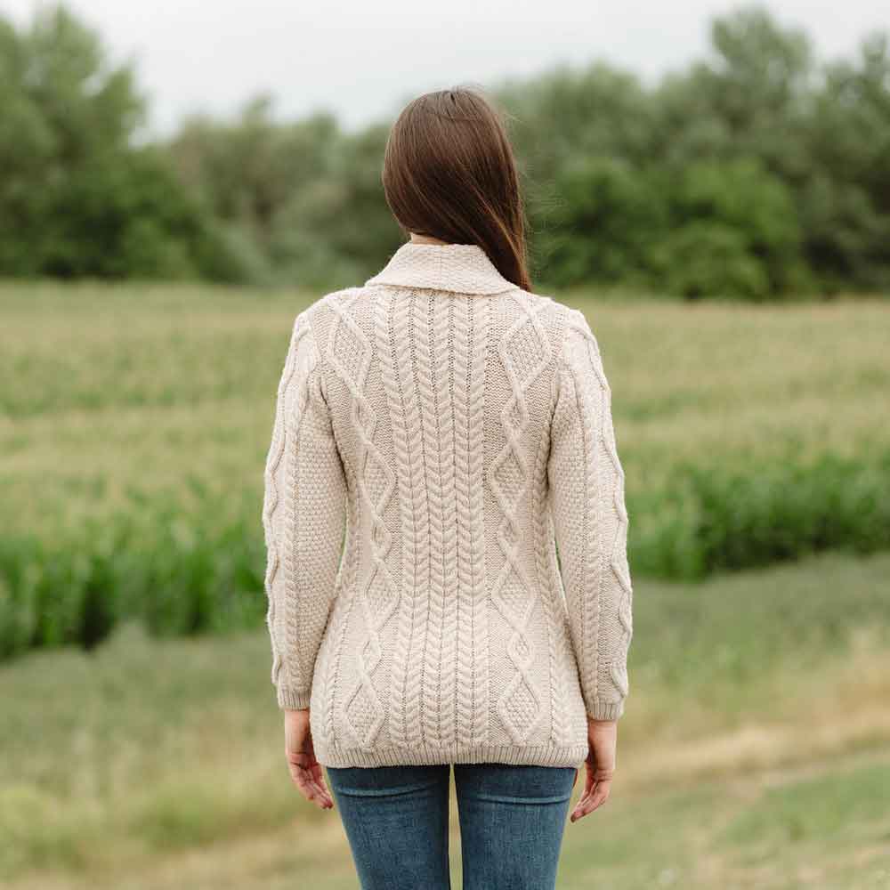 Irish Cardigan  Ladies Aran Knit Shawl Collar Cardigan at