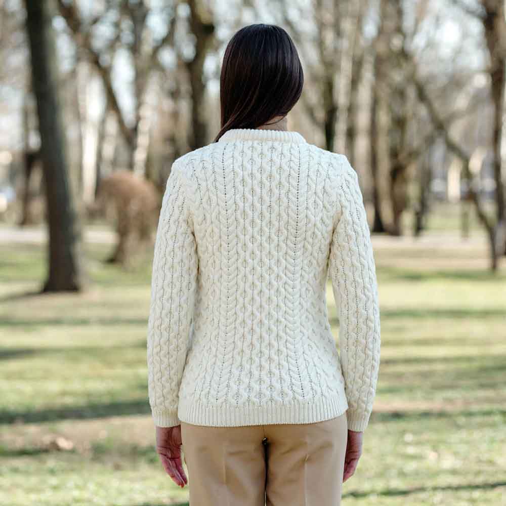 Product image for Irish Sweater | Ladies Side Button Aran Knit Sweater