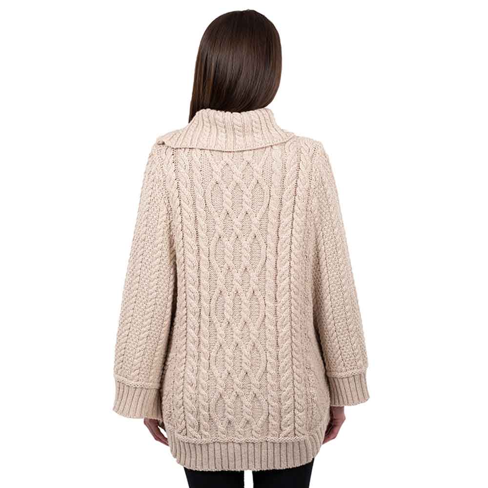 Product image for Irish Shawl | Aran Knit Cowl Neck Trinity Zip Poncho