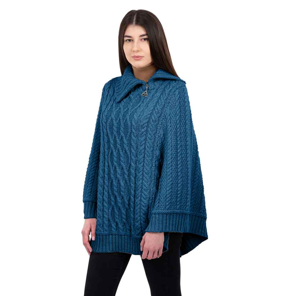 Product image for Irish Shawl | Aran Knit Cowl Neck Trinity Zip Poncho