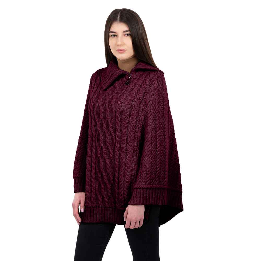 Product image for Irish Shawl | Aran Knit Cowl Neck Trinity Zip Poncho