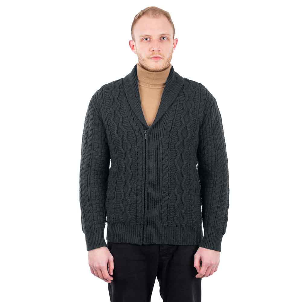 Irish Cardigan | Mens Aran Knit Zipper Cardigan at IrishShop.com ...