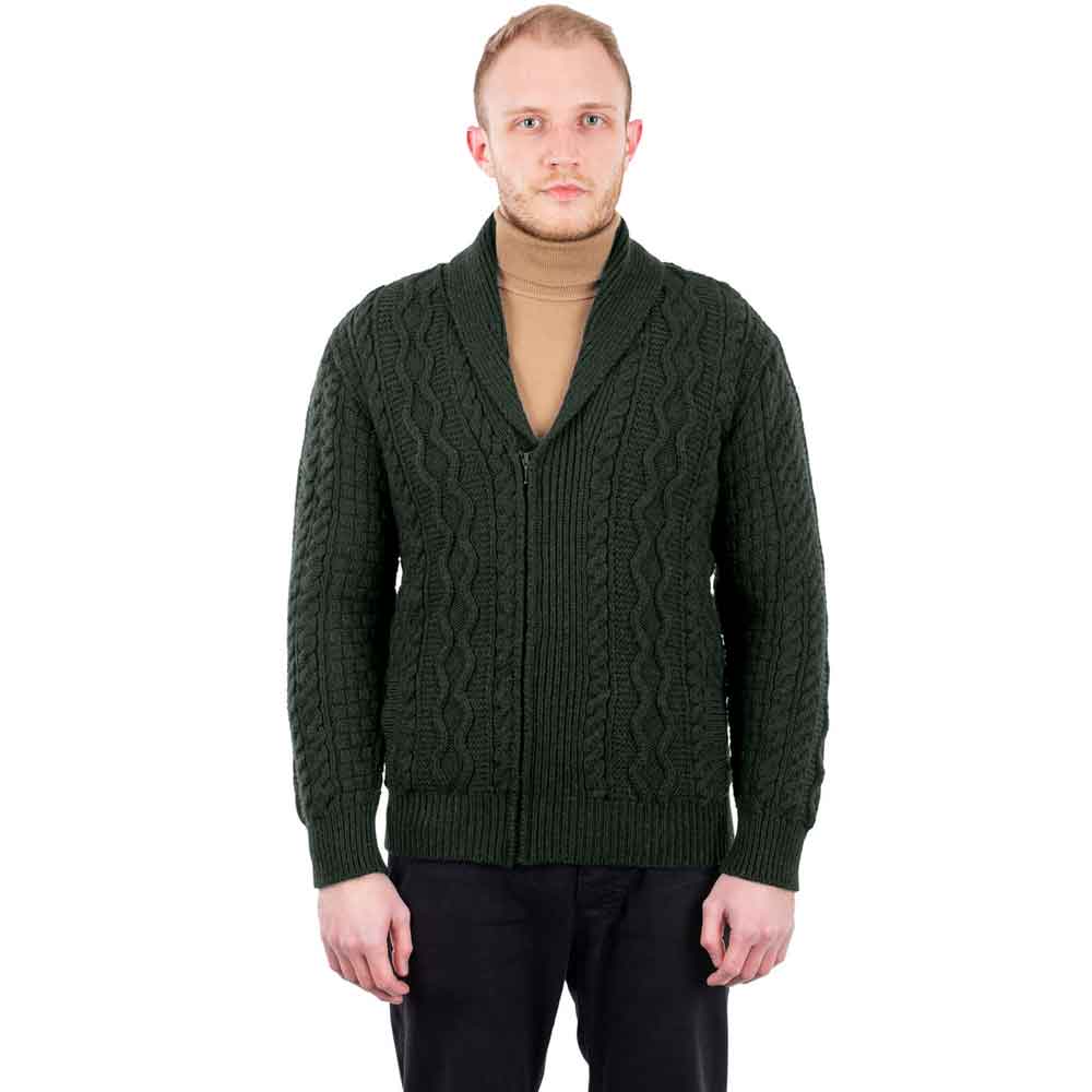 Irish Cardigan | Mens Aran Knit Zipper Cardigan at IrishShop.com ...