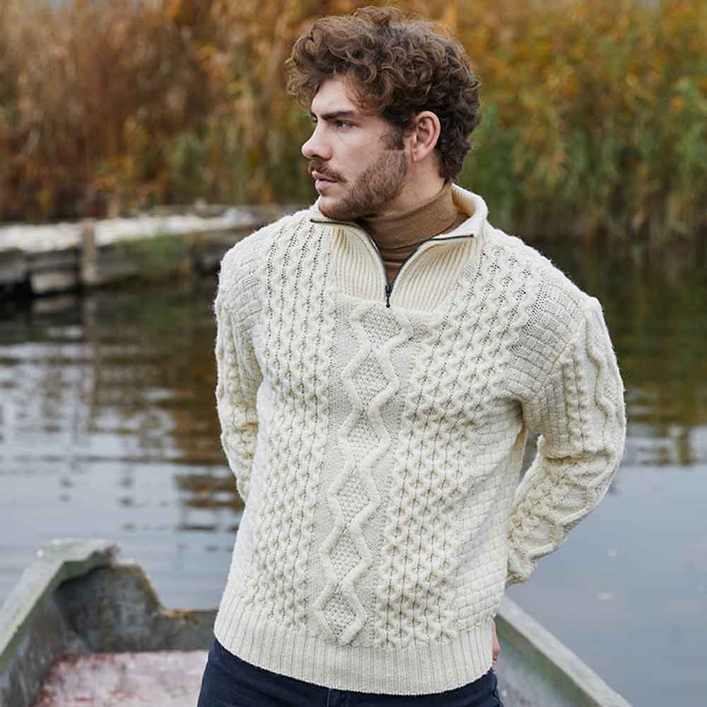 Product image for Irish Cardigan | Mens Aran Knit Half-Zip Cardigan