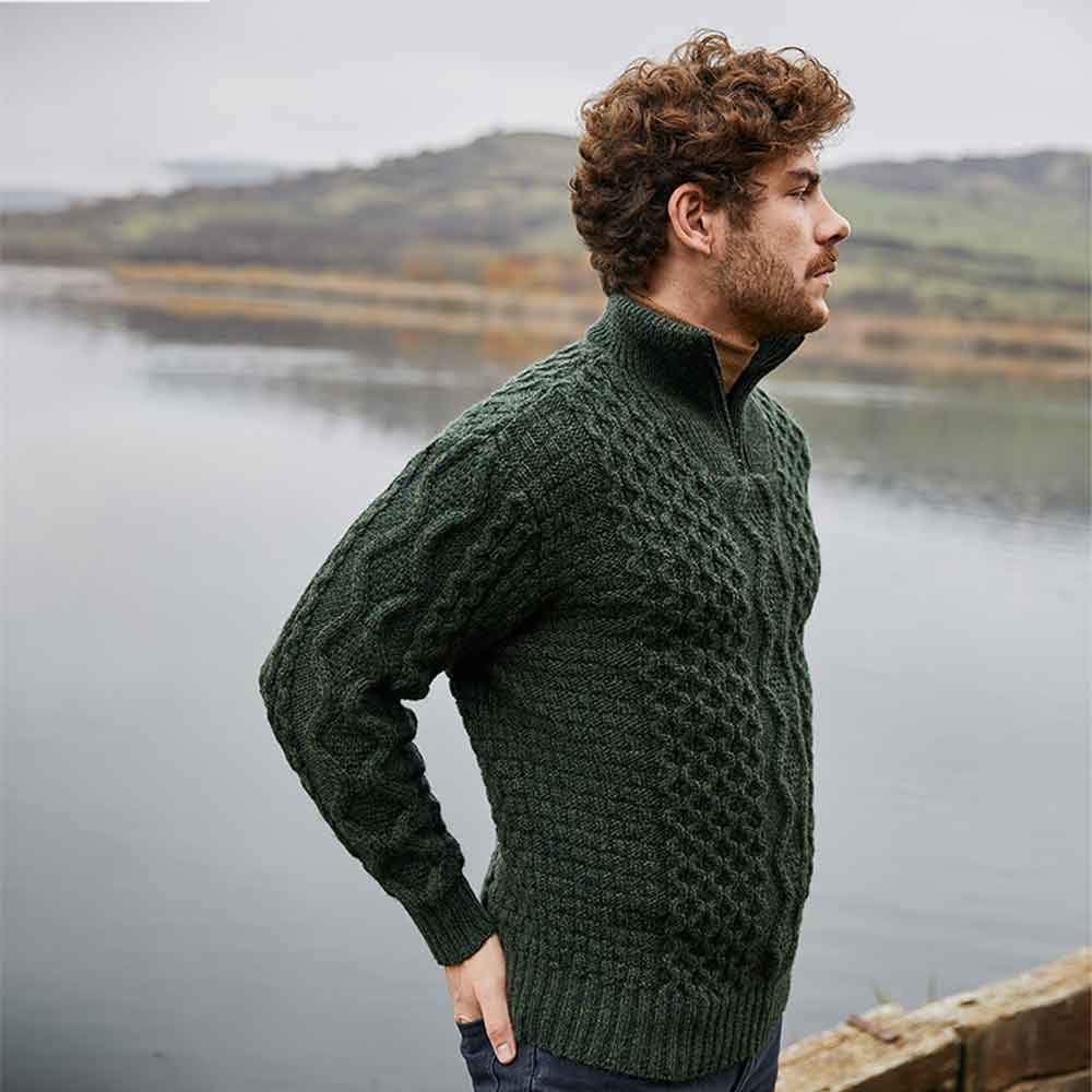 Product image for Irish Cardigan | Mens Aran Knit Half-Zip Cardigan