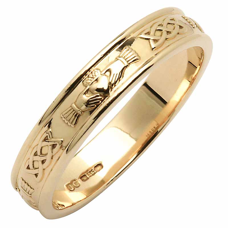 Fdor124 Irish Wedding Band Ladies Narrow Gold Corrib Claddagh Ring 