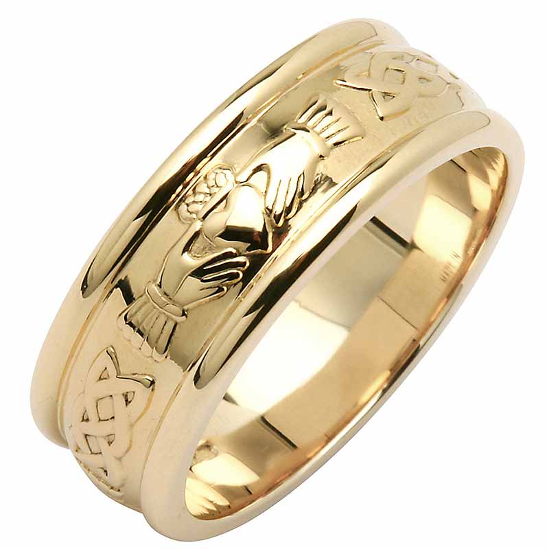 Irish Wedding Ring Men's Wide Corrib Claddagh Wedding