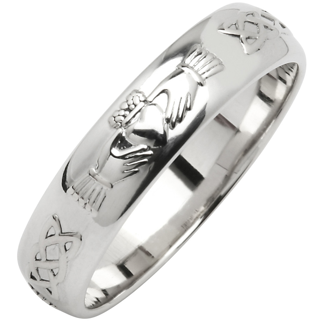 Product image for Irish Wedding Ring - Men's Narrow Claddagh Celtic Knot Corrib Wedding Band - Comfort Fit