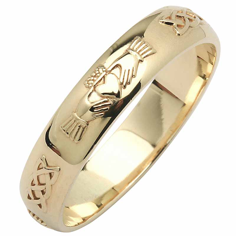 Irish Wedding Ring Men's Narrow Claddagh Celtic Knot Corrib Wedding